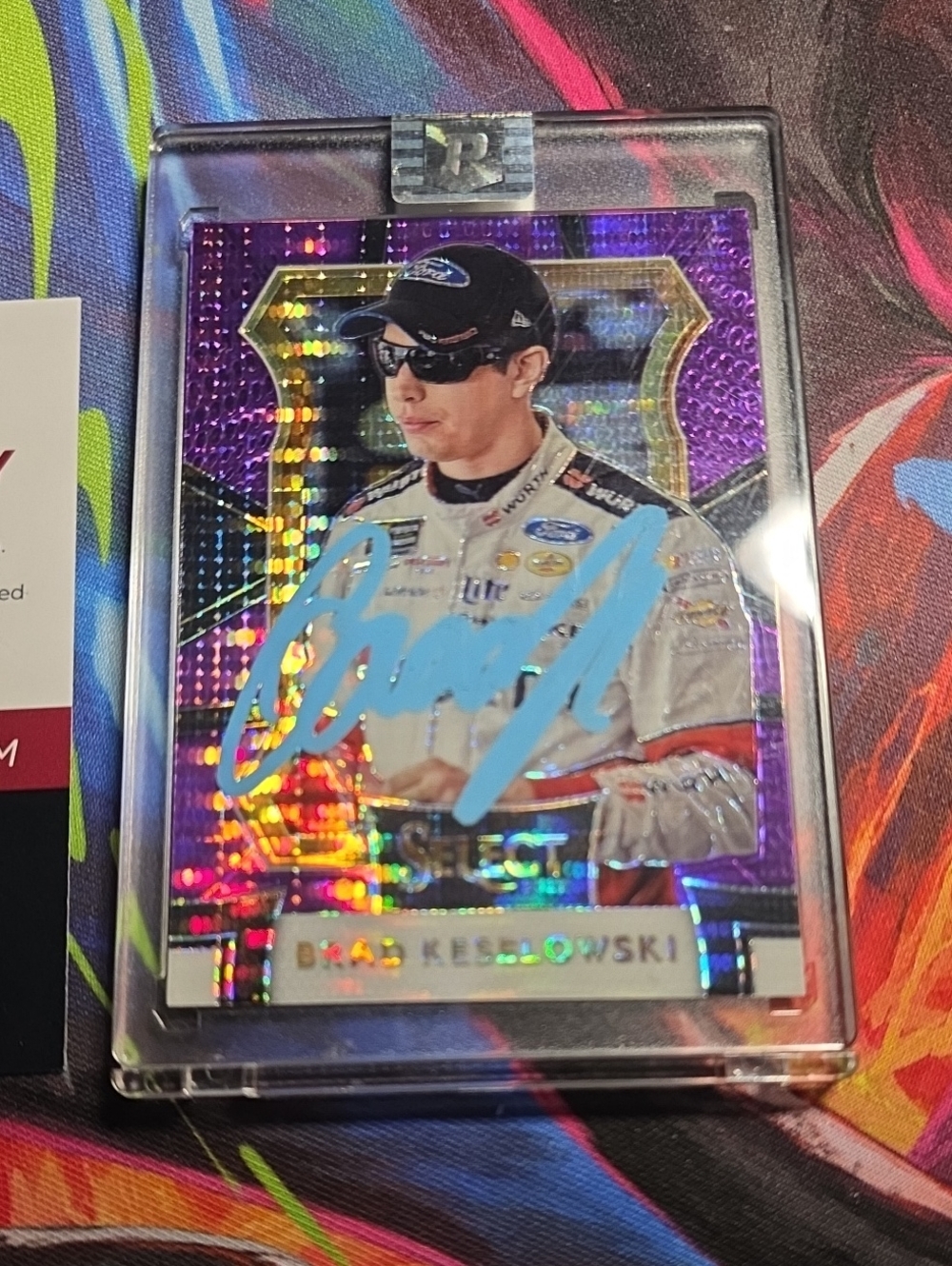 Panini Racing Autograph Card - Purple Holographic with Blue Signature
